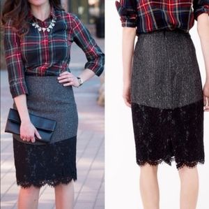 NWT J.crew Perfect Party with Lace Trim Sparkly Pencil Skirt Grey & Black size 4